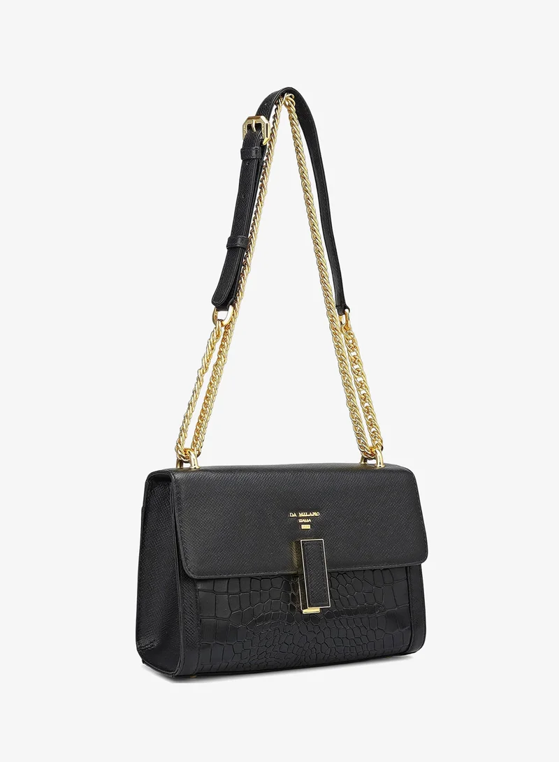 Da Milano  Small Franzy Croco Leather Shoulder Bag - Black for Women | Best Price UAE