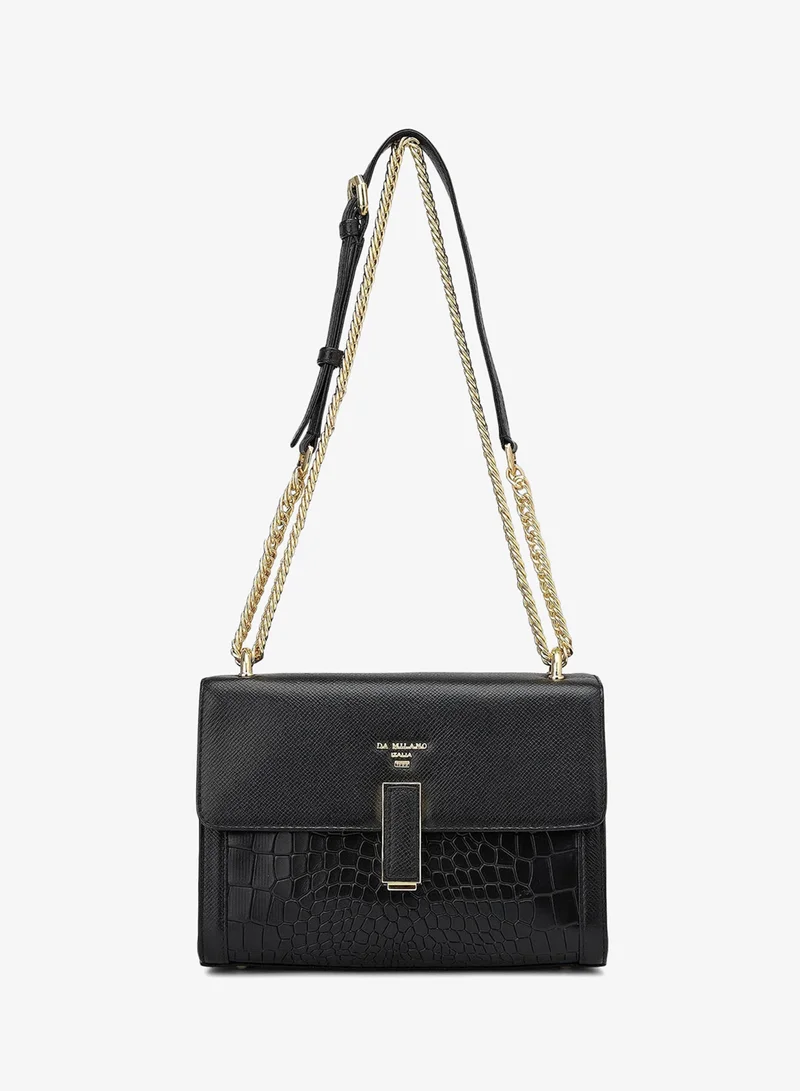 Da Milano  Small Franzy Croco Leather Shoulder Bag - Black for Women | Best Price UAE