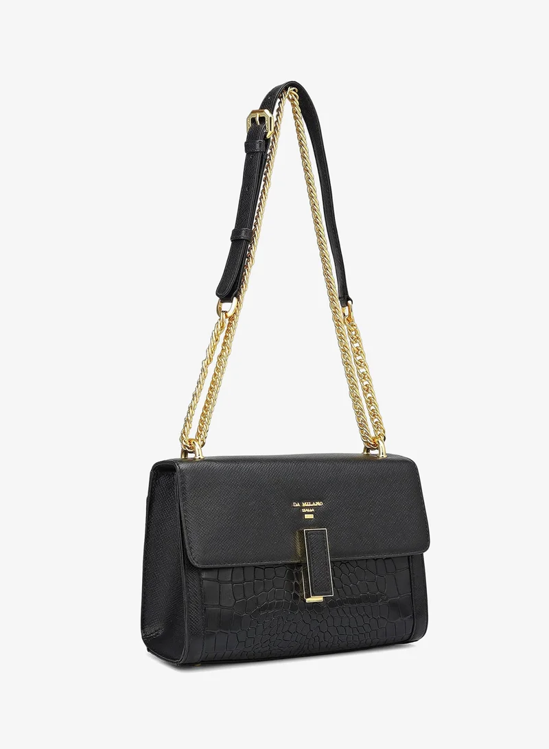 Da Milano  Small Franzy Croco Leather Shoulder Bag - Black for Women | Best Price UAE