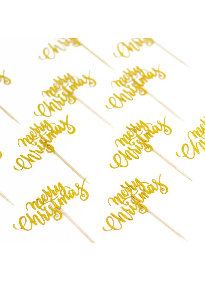 ThePartyPopper - Merry Christmas Gold Cupcake Toppers - Image 1