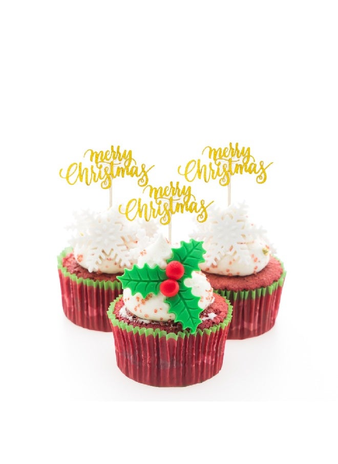ThePartyPopper - Merry Christmas Gold Cupcake Toppers - Image 1