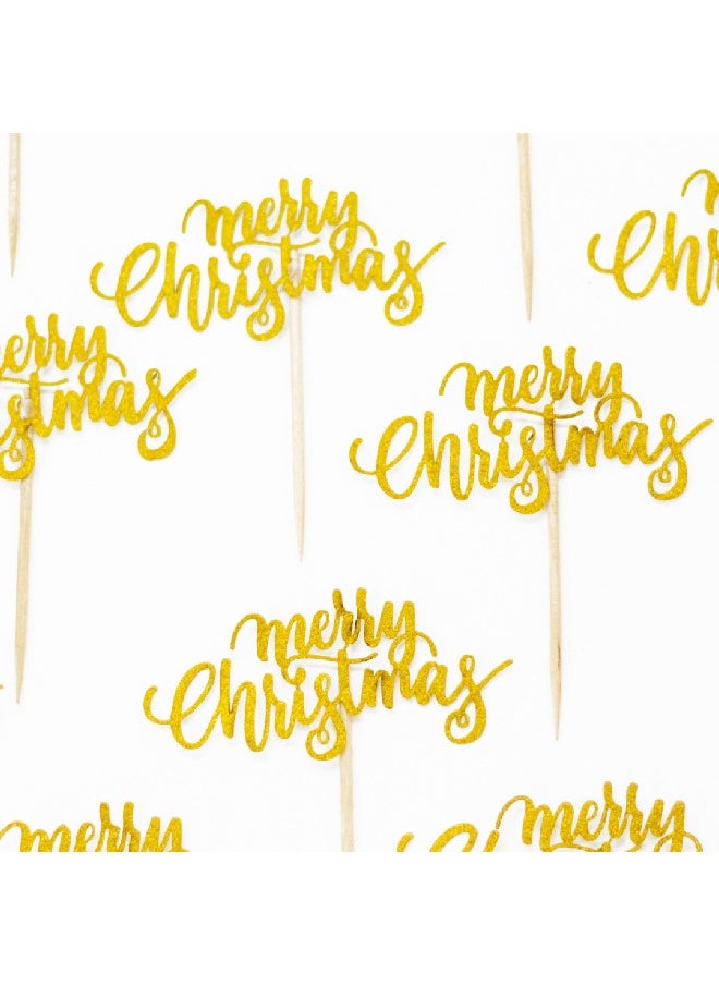 ThePartyPopper - Merry Christmas Gold Cupcake Toppers - Image 1