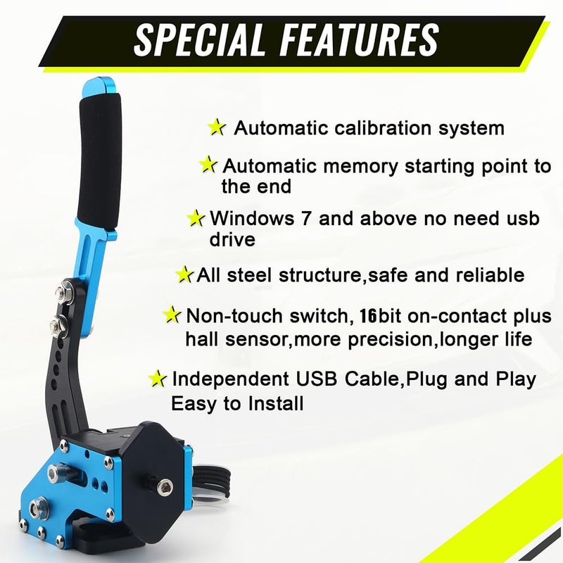 RASTP 64Bit PC USB Handbrake for SIM Racing Games Logitech G27 G25 G29 T500 T300 FANATECOSW LFS DIRT RALLY.2,Blue,Without Clamp - Image 4