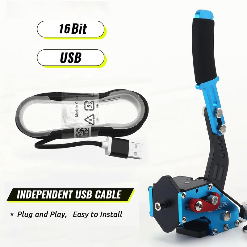 RASTP 64Bit PC USB Handbrake for SIM Racing Games Logitech G27 G25 G29 T500 T300 FANATECOSW LFS DIRT RALLY.2,Blue,Without Clamp - Image 5