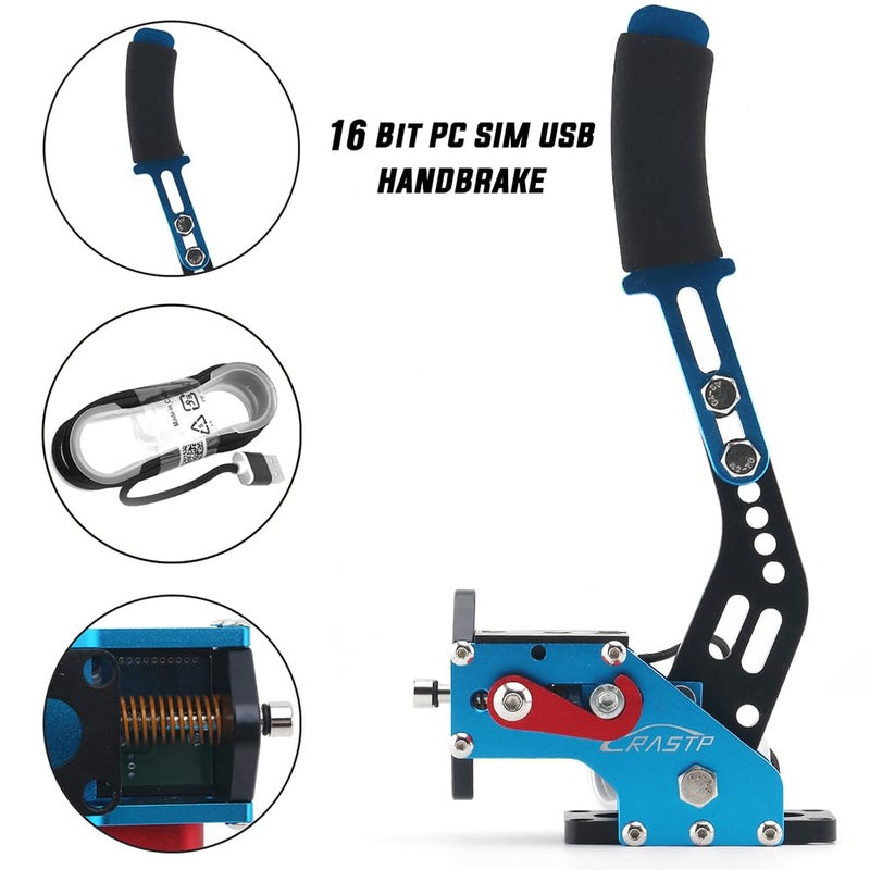 RASTP 64Bit PC USB Handbrake for SIM Racing Games Logitech G27 G25 G29 T500 T300 FANATECOSW LFS DIRT RALLY.2,Blue,Without Clamp - Image 1