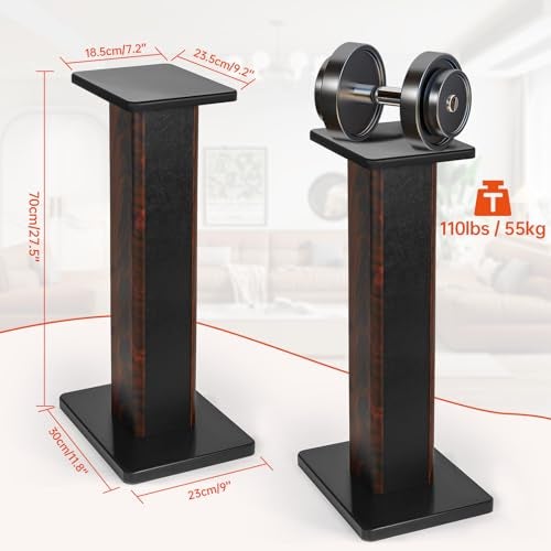 IBVIVIC 27.5 Inch (70CM) - Pair- Wood Speaker Stands for Home-Cinema HiFi Desktop and Satellite Speakers Monitor Stands, Enhanced Audio Listening Experience for Home Theaters - Image 2