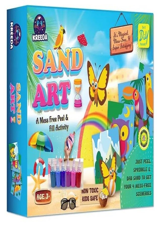 KREEDA- Sand Art actvity kit & Sticker Craft Kit for Kids (Age 5+) | 6 Designs DIY Animal , Birds & Butterfly & Princess Set | 50+ Colourful Stickers | Fun Learning Art & Fun Hands-On Activity, Gifts for Ages 4, 5, 6, 7, 8, 9, 10 - Image 1