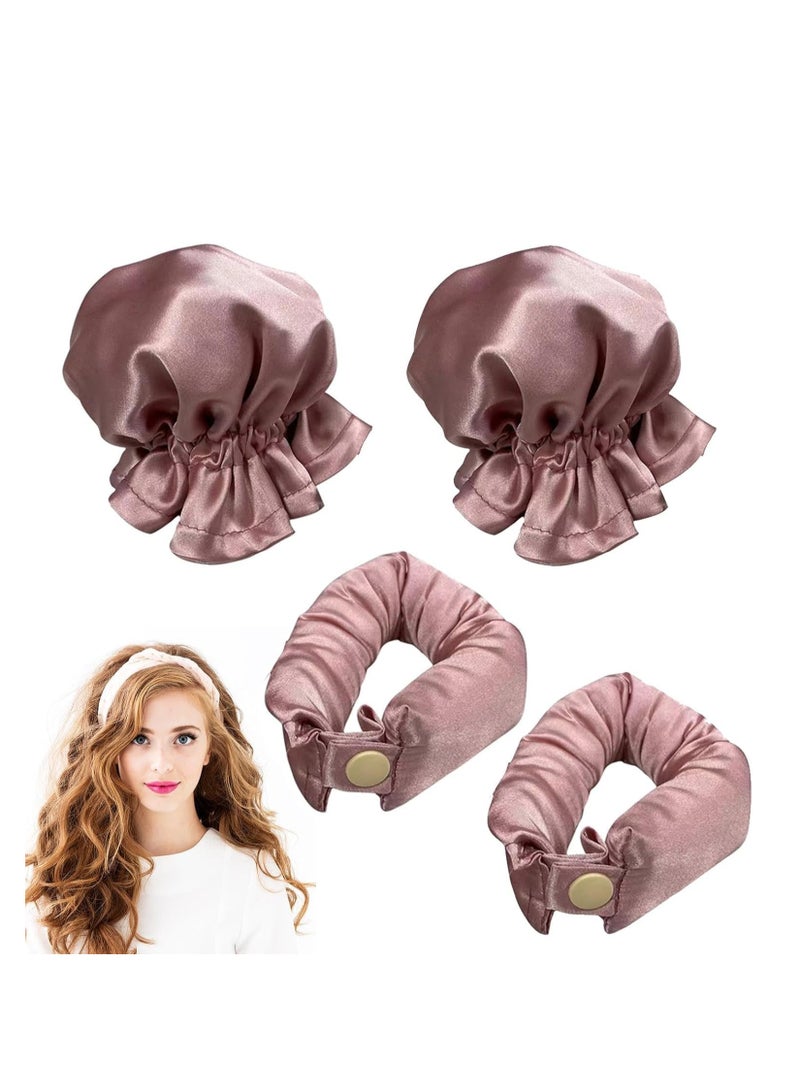 4PCS Heatless Curls , Hair Curler No Heat, Hair Curlers Rollers with Hair Caps, Heatless Curling Rod Headband, Hair Curlers for Long Hair, Hair Styling Tools for Women (Pink) - Image 1