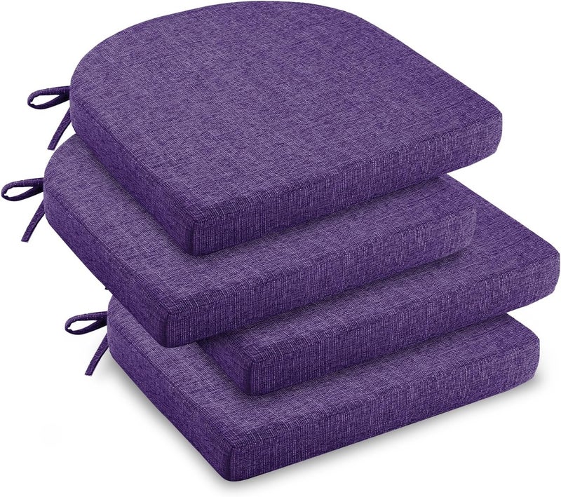 downluxe Indoor Chair Cushions for Dining Chairs Soft and Comfortable Textured Foam Kitchen Chair Pads with Ties and NonSlip Backing 16 x 16 x 2 Purple 4 Pack - Image 1