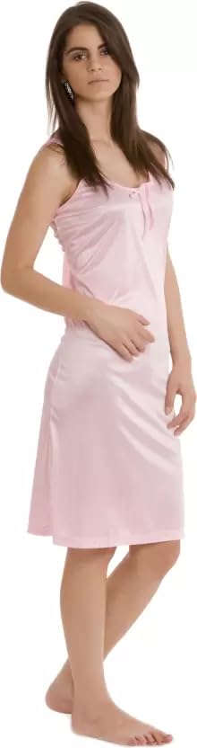 Ananqe Women's Satin Sleepwear -Knee Length Nightdress With Adjustable Straps, Sizes Xs-6Xl, 10 Colors Baby Pink - Image 2