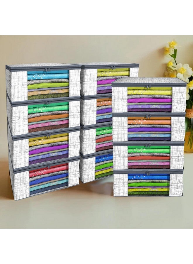 Kuber Industries Pack of 12 Saree Cover | Zip Closure Saree Cover | Clothes Storage Bag | Wardrobe Organizer | Transparent Window Saree Cover | Jute Printed | 9 Inch | Gray - Image 1