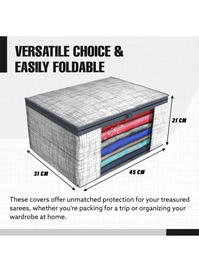 Kuber Industries Pack of 12 Saree Cover | Zip Closure Saree Cover | Clothes Storage Bag | Wardrobe Organizer | Transparent Window Saree Cover | Jute Printed | 9 Inch | Gray - Image 3