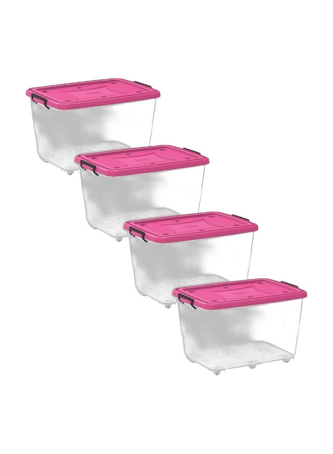 Cosmoplast 82L Clear Plastic Storage Box With Wheels & Lockable Lid (Pack Of 4) - Image 1