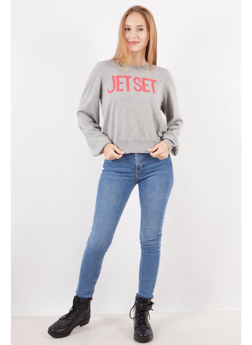 joie - Women Crew Neck Long Sleeve Embroidered Sweater, Grey - Image 1