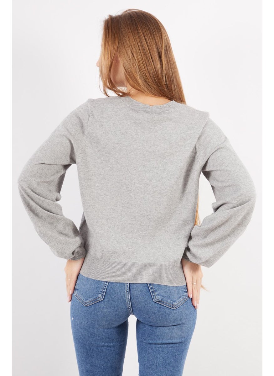 joie - Women Crew Neck Long Sleeve Embroidered Sweater, Grey - Image 1