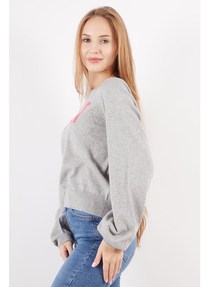 joie - Women Crew Neck Long Sleeve Embroidered Sweater, Grey - Image 1