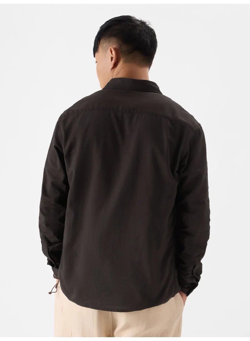 The Souled Store Brown The Souled Store Men Grey Brown Solid Regular Fit Cotton Linen Shirts for Men | Best Price UAE