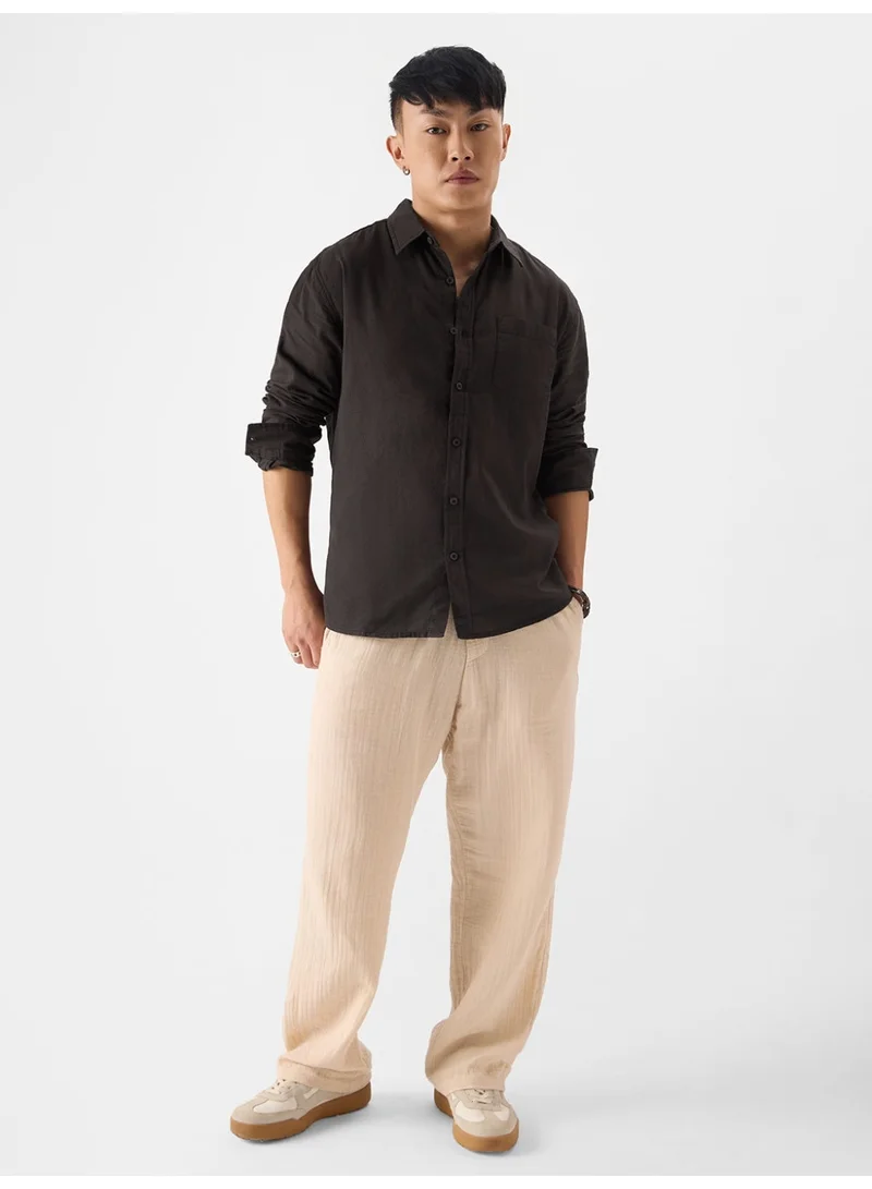 The Souled Store Brown The Souled Store Men Grey Brown Solid Regular Fit Cotton Linen Shirts for Men | Best Price UAE