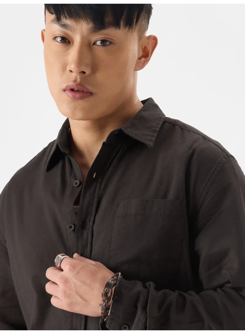 The Souled Store Brown The Souled Store Men Grey Brown Solid Regular Fit Cotton Linen Shirts for Men | Best Price UAE