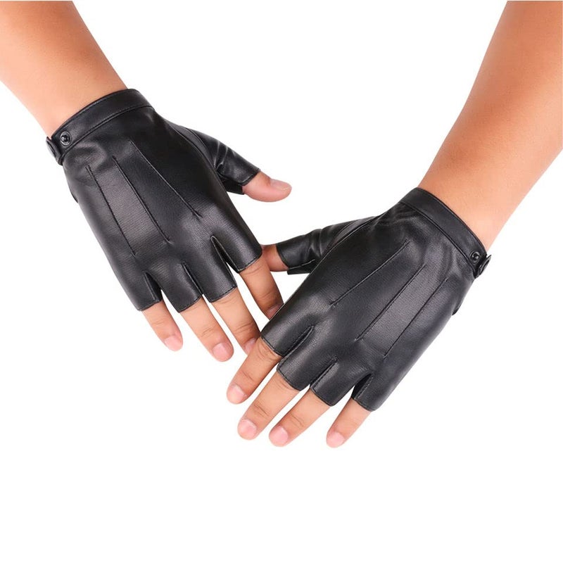 ketmart Fingerless Driving Gloves PU Faux Leather Outdoor Sport Black Half Finger Glove for Men Women Teens (M(Fit 7.5-8 inches)) - Image 1