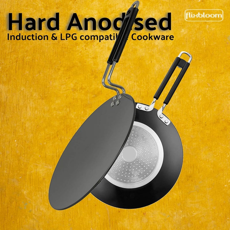 FLIXBLOOM Flixbloom Special 4 Pieces Induction Base Combo Cookware Set Hard Anodised Utensil Kadhai Frying Pan Fry Pan Sauce Pan Tawa 4LKadaiSauce Pan 15Frypan 4  - Image 4