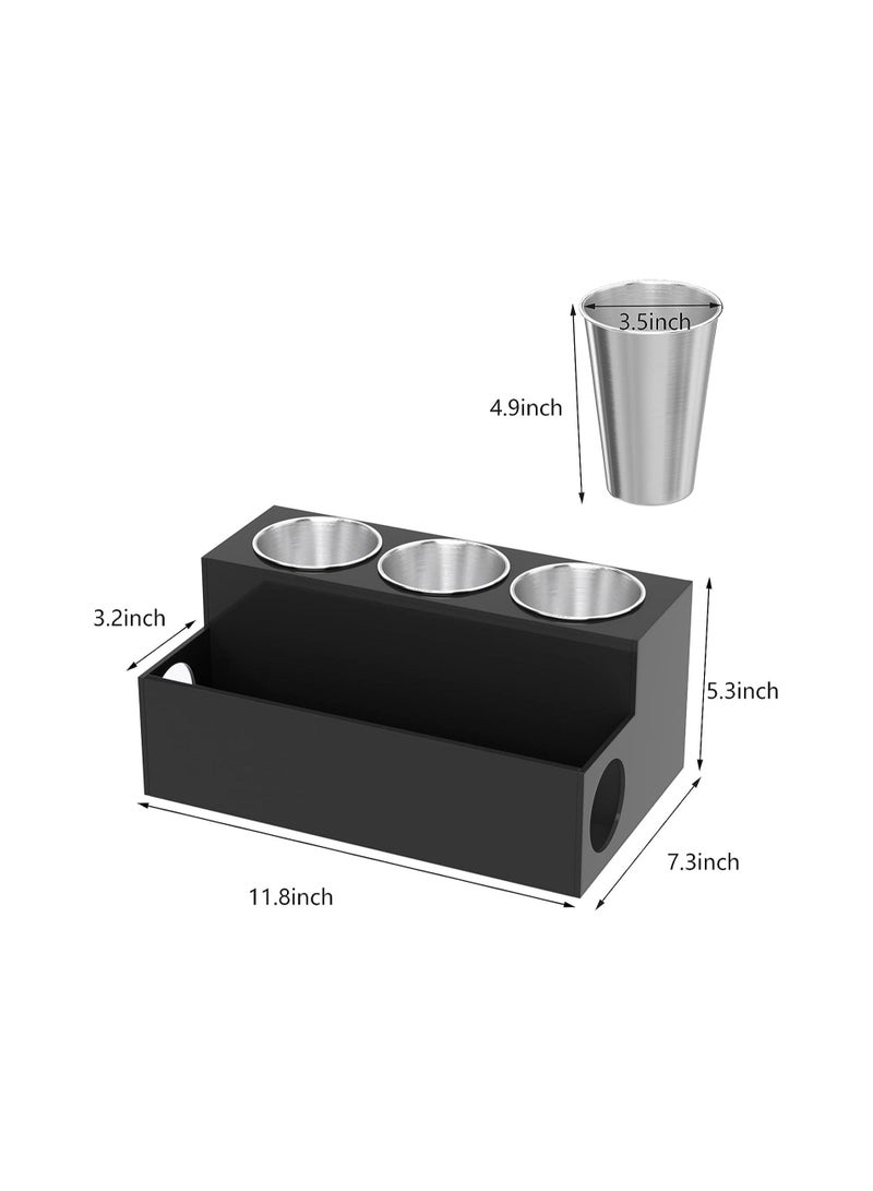 Eworld Black Acrylic Hair Tools Organizer with 3 Stainless Steel cups, Ultimate Solution for Stationery, Cosmetics, Toiletries and Vanity Accessories Bathroom Countertop Storage Stand for Home, Office, Hotel - Image 2