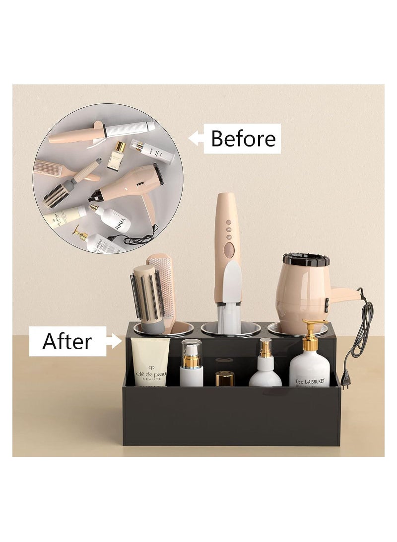 Eworld Black Acrylic Hair Tools Organizer with 3 Stainless Steel cups, Ultimate Solution for Stationery, Cosmetics, Toiletries and Vanity Accessories Bathroom Countertop Storage Stand for Home, Office, Hotel - Image 4