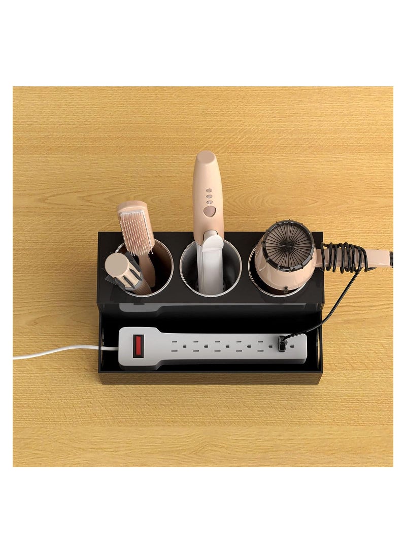 Eworld Black Acrylic Hair Tools Organizer with 3 Stainless Steel cups, Ultimate Solution for Stationery, Cosmetics, Toiletries and Vanity Accessories Bathroom Countertop Storage Stand for Home, Office, Hotel - Image 5