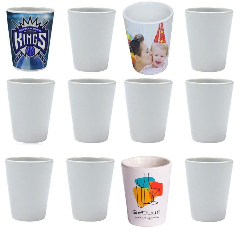 SFS BLANK 12 Blank Sublimation Coated Ceramic White Shot Glasses Tequila 15 ounces Heat Thermal Transfer Dye 