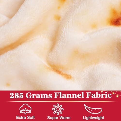 Jorbest Burrito Tortilla Throw Blanket Birthday Gifts for Women Men Teen Boys Girls, Novelty Tortilla Food Blanket Funny Gifts for Adult Kids, 285 GSM Soft Flannel Taco Blanket (Beige, 60 inches) - Image 5