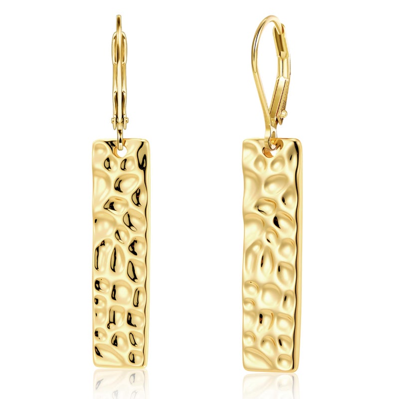 ALEXCRAFT Gold Dangle Drop Earrings for Women, 14K Goldplated French Hook Leverback Earrings, Lightweight Trendy Earing Gold Long Chunky Hammered Square Bar Drop Earing for Women Statement Jewelry - Image 1