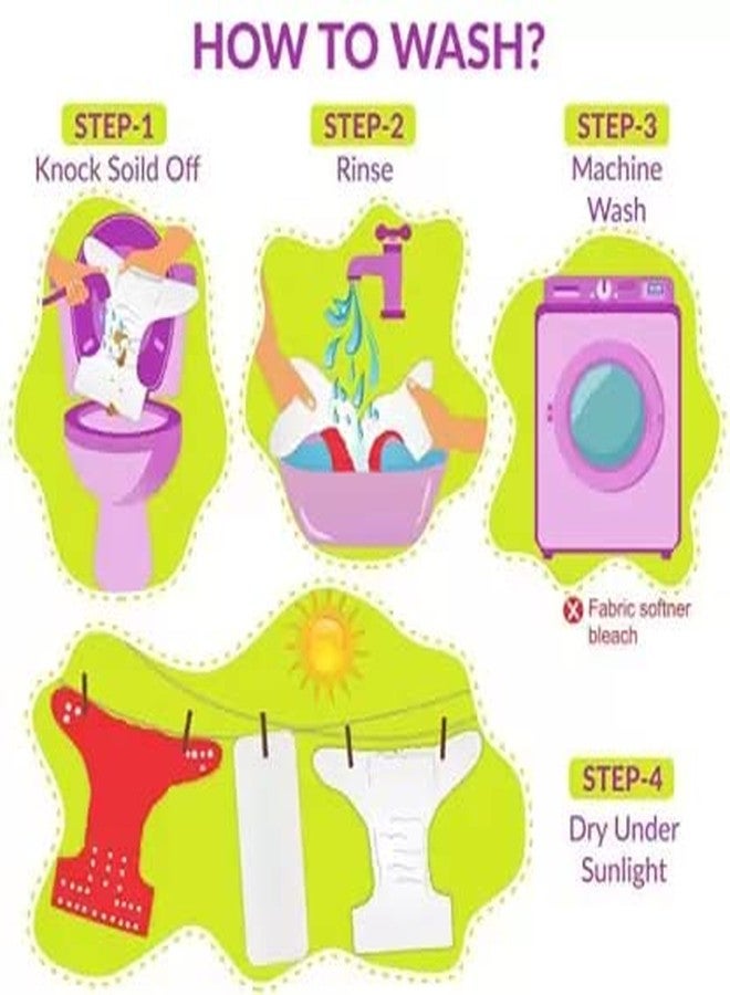 First Trend Cloth Diaper- Reusable, Washable and Adjustable Snap Buttons Cloth Diaper For Babies (0-36 Months Newborn) With Wet-Free Insert Pads (Set of 2) (Red,Green) - Image 5