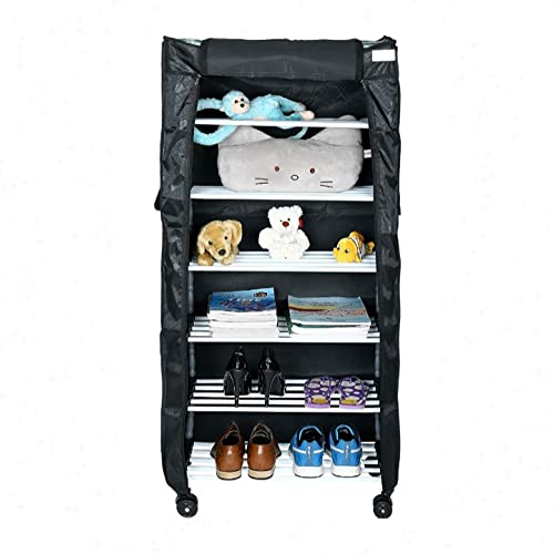 Generic MKW HEAVY DUTY , CLASSY LOOK , MULTIPURPOSE , PREMIUM METAL (MADE IN INDIA) 6 SHELVES SHOE RACK WITH COVER AND WHEELS (COLOR OF COVER MAY VARY) Metal Collapsible Shoe Stand - Image 3