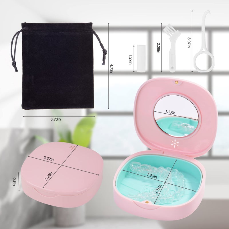 Doboli Retainer Case,Slim Aligner Mouth Guard Case Compatible with Invisalign Pink - Image 2