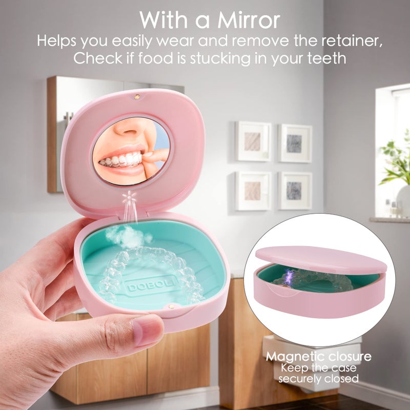 Doboli Retainer Case,Slim Aligner Mouth Guard Case Compatible with Invisalign Pink - Image 3