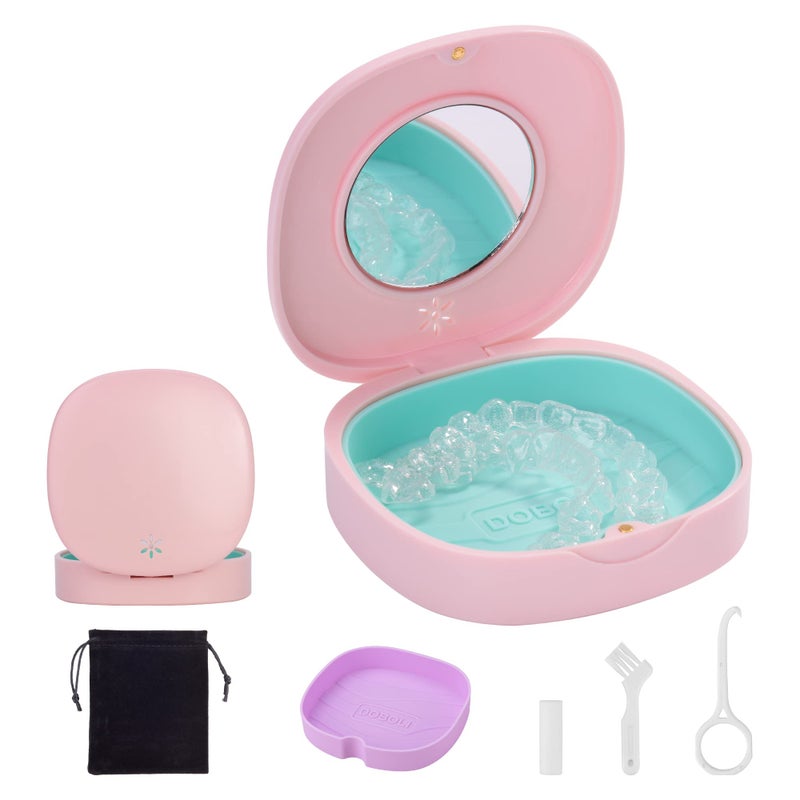 Doboli Retainer Case,Slim Aligner Mouth Guard Case Compatible with Invisalign Pink - Image 1