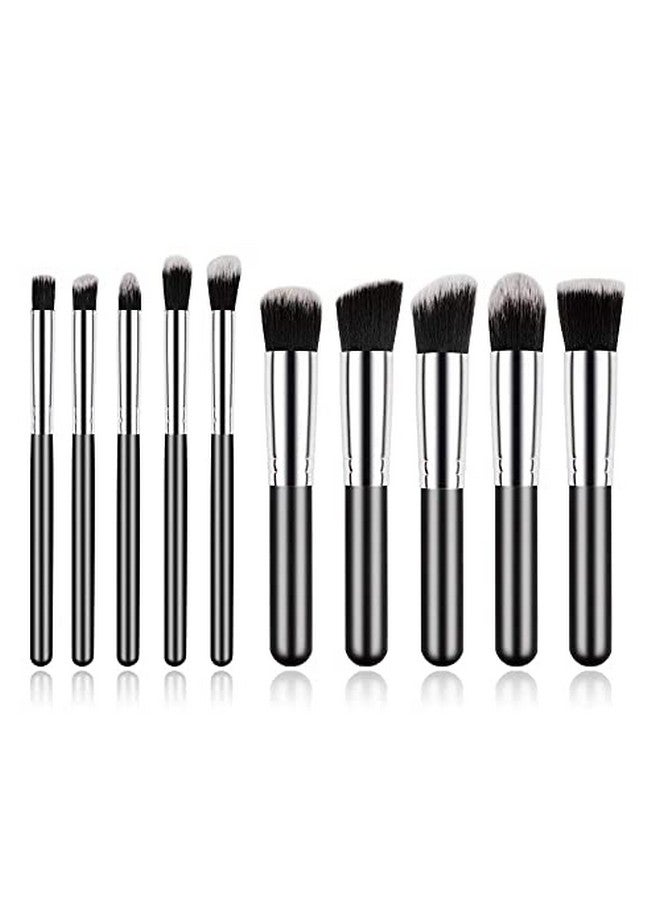 SUAKE 10 Pcs Professional Makeup Brush Set Made Of Premium Synthetic Bristles With Ultra Soft Powder Brush, Foundation Brush For Face Makeup & Eyeshadow Brush For Makeup (Pack Of 10) ( Black And Silver ) - Image 1