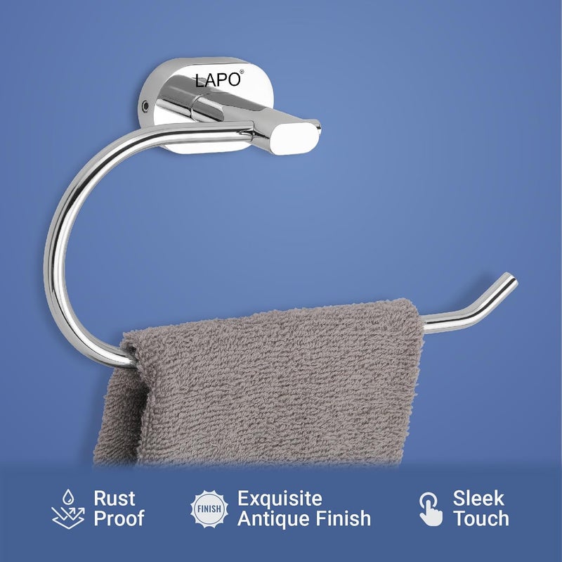 LAPO LAPO 304 Stainless Steel Towel Holder Ring Towel Stand Durable RustResistant WallMounted for Bathroom Kitchen Wash Area Chrome Finish Pack of 1 pc kik Series  - Image 5