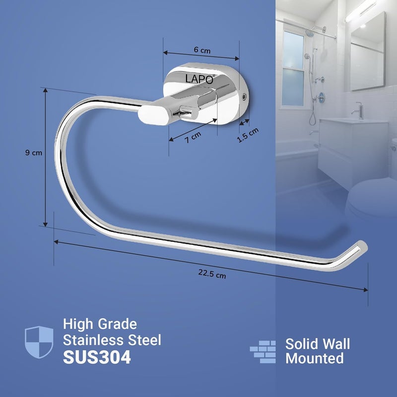 LAPO LAPO 304 Stainless Steel Towel Holder Ring Towel Stand Durable RustResistant WallMounted for Bathroom Kitchen Wash Area Chrome Finish Pack of 1 pc kik Series  - Image 3
