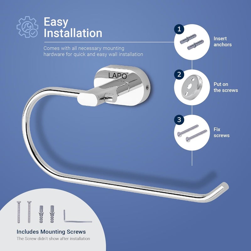 LAPO LAPO 304 Stainless Steel Towel Holder Ring Towel Stand Durable RustResistant WallMounted for Bathroom Kitchen Wash Area Chrome Finish Pack of 1 pc kik Series  - Image 4