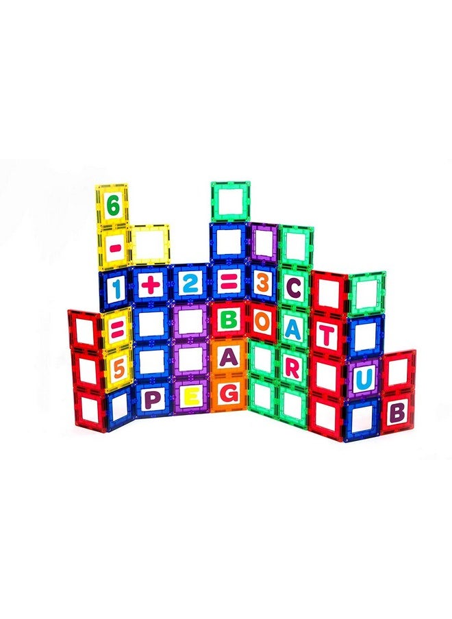Playmags Playmags Magnetic Tile Building Set: Exclusive Educational Clickins - 80-Pc. Kit: 40 Super Strong Clear Color Magnet Tiles Windows & 40 Letters & Numbers - Stimulate Creativity & Brain Development  - Image 2