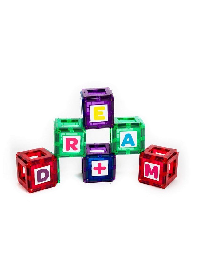 Playmags Playmags Magnetic Tile Building Set: Exclusive Educational Clickins - 80-Pc. Kit: 40 Super Strong Clear Color Magnet Tiles Windows & 40 Letters & Numbers - Stimulate Creativity & Brain Development  - Image 3