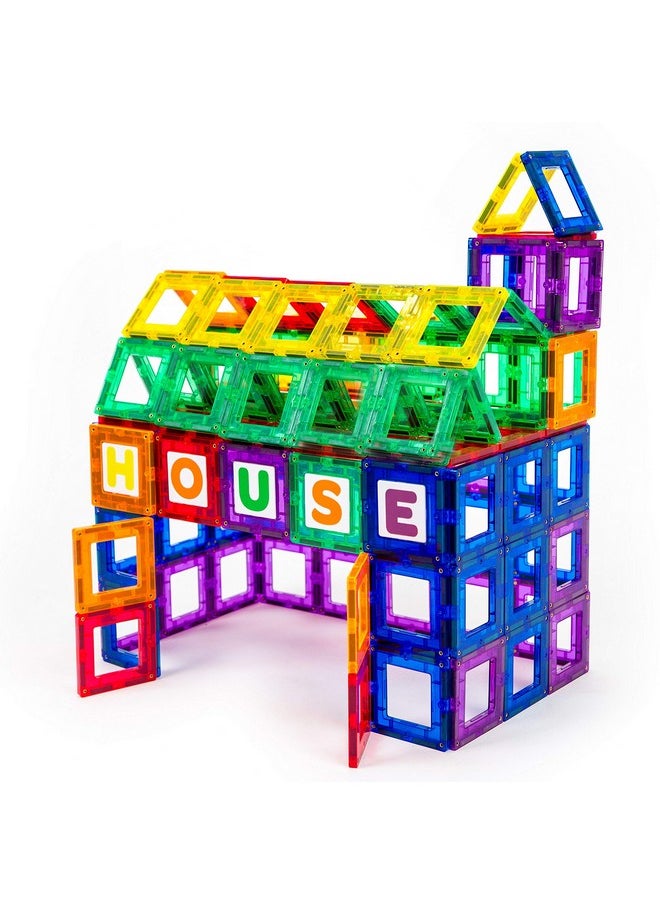 Playmags Playmags Magnetic Tile Building Set: Exclusive Educational Clickins - 80-Pc. Kit: 40 Super Strong Clear Color Magnet Tiles Windows & 40 Letters & Numbers - Stimulate Creativity & Brain Development  - Image 1