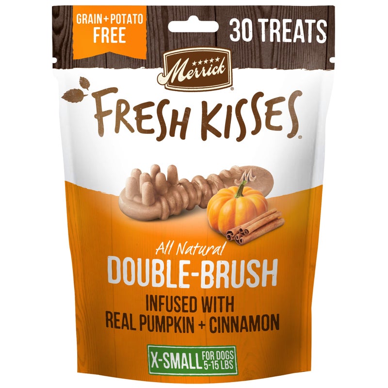 Merrick Fresh Kisses Natural Dental Chews, Treats Infused with Pumpkin and Cinnamon for Tiny Dogs 5-15 Lbs - 9 oz. Pouch - Image 1