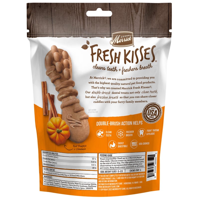 Merrick Fresh Kisses Natural Dental Chews, Treats Infused with Pumpkin and Cinnamon for Tiny Dogs 5-15 Lbs - 9 oz. Pouch - Image 2