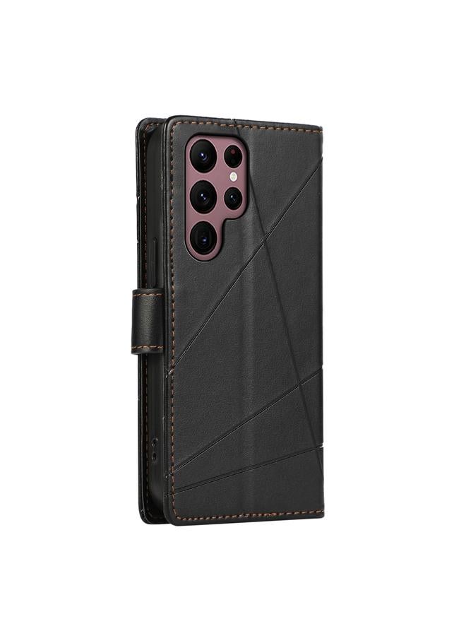 S-TOP Case For Samsung Galaxy S22 Ultra 5G PU Genuine Leather Texture Embossed Line Phone Case - Image 3