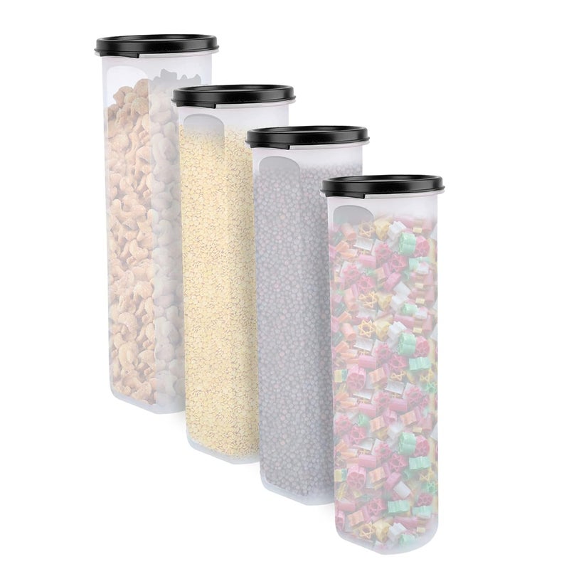 Cutting EDGE Smart Slim Storage 11 Litre Set of 4 AirTight Plastic Round Modular Container for Spaghetti Pasta Juice Snacks Stackable BPA Free 1100ML Black - Image 1
