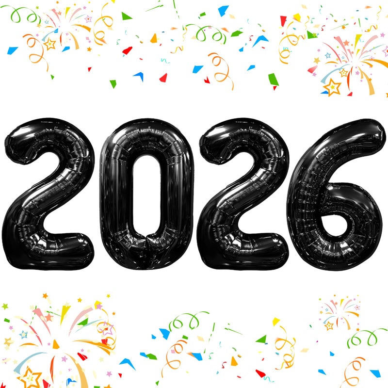 KALOR 42 Inch 2026 Black Foil Mylar Number Balloons 2026 New Years Decorations for 2026 Happy New Year Eve and Graduations Party Supplies - Image 3