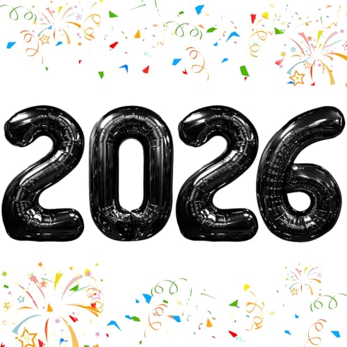 KALOR 42 Inch 2026 Black Foil Mylar Number Balloons 2026 New Years Decorations for 2026 Happy New Year Eve and Graduations Party Supplies - Image 1