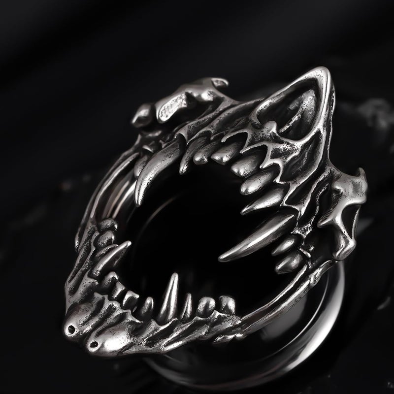 COOEAR Stainless Steel Tunnels, Open Mouth Sharp Teeth design Earring Plugs, Screw Back Piercing Expander Stretchers 1/2"(12mm). - Image 4